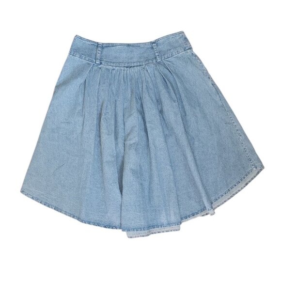 J. Peterman Skirt Womens Size 12 Blue Denim Pleated A Line Pockets Cotton Zip Up - Picture 6 of 6